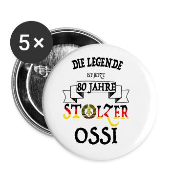 DDR Geschenk Ossi Ostdeutschland 80. Geburtstag - Buttons klein 25 mm (5er Pack) - Weiß - Vorne