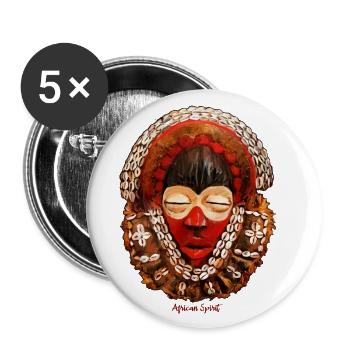 Masque africain, guerrier - Lot de 5 petits badges (25 mm) - blanc - Devant