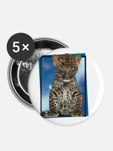 Leopard - Buttons klein 25 mm (5er Pack) - Weiß