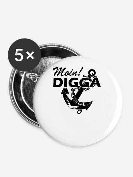 Moin Digga Anker - Buttons klein 25 mm (5er Pack) - Weiß