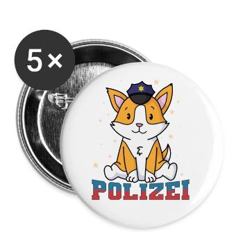 Police fox with police cap - Buttons small 1''/25 mm (5-pack) - white - Front