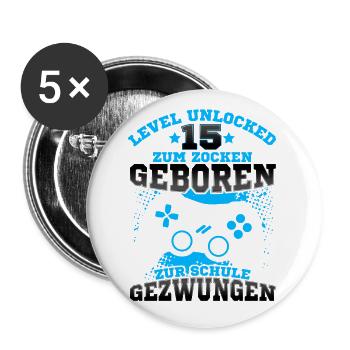 Level 15 Unlocked Geburtstag für Gamer - Buttons klein 25 mm (5er Pack) - Weiß - Vorne