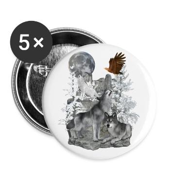 Wölfe,Winter, Adler, Mond - Buttons klein 25 mm (5er Pack) - Weiß - Vorne