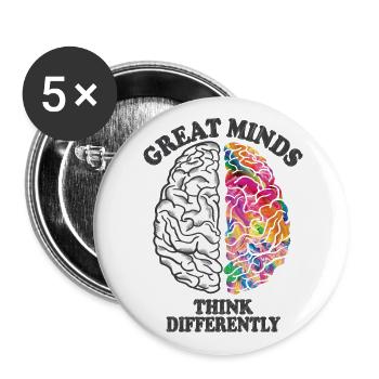 Les grands esprits pensent différemment cerveau créatif - Lot de 5 petits badges (25 mm) - blanc - Devant