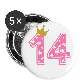 14 Krone 14. Geburtstag 14 Jahre - Buttons klein 25 mm (5er Pack) - Weiß - Vorne