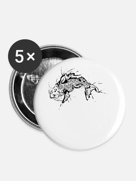 Fisch Karpfen - Buttons klein 25 mm (5er Pack) - Weiß