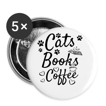 Cats Books Coffee Bookworm Cat Owner - Buttons small 1''/25 mm (5-pack) - white - Front