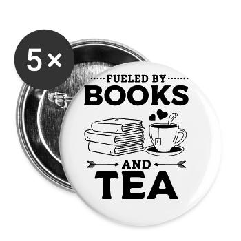 Fueled By Books And Tea Book Lover Bücherwurm - Buttons klein 25 mm (5er Pack) - Weiß - Vorne