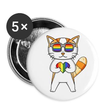 LGBT Katze Regenbogen - Buttons klein 25 mm (5er Pack) - Weiß - Vorne