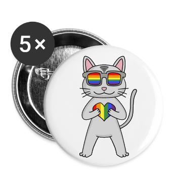 LGBT Katze Devon Rex Regenbogen - Buttons klein 25 mm (5er Pack) - Weiß - Vorne