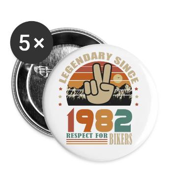 moto anniversaire né en 1982 motard 40 ans - Lot de 5 petits badges (25 mm) - blanc - Devant