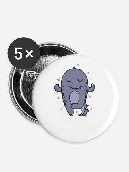 kleiner Dino meditiert Dinosaurier Reptil - Buttons klein 25 mm (5er Pack) - Weiß