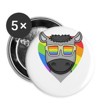 LGBT Animal Donkey Rainbow Heart - Buttons small 1''/25 mm (5-pack) - white - Front