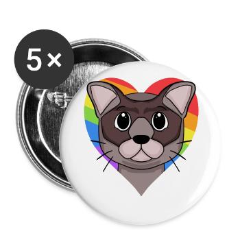 Burma Cat Rainbow Heart - Buttons small 1''/25 mm (5-pack) - white - Front