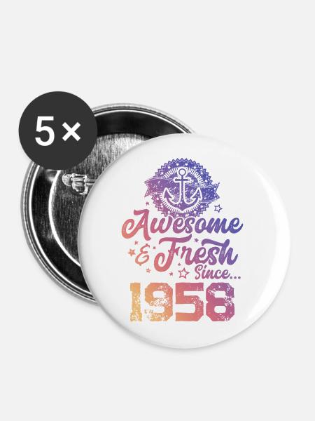 1958 awesome fresh - Buttons klein 25 mm (5er Pack) - Weiß