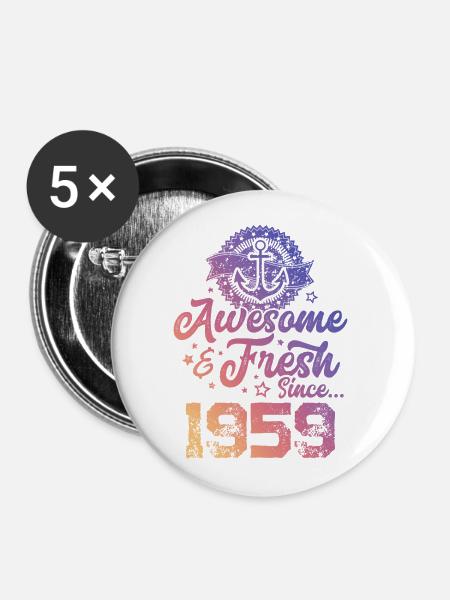 1959 awesome fresh - Buttons klein 25 mm (5er Pack) - Weiß