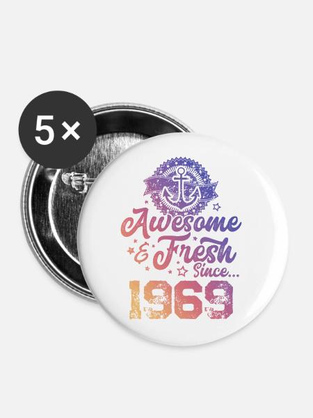 1969 awesome fresh - Buttons klein 25 mm (5er Pack) - Weiß