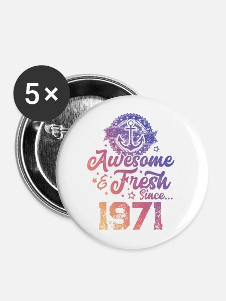 1971 awesome fresh - Buttons klein 25 mm (5er Pack) - Weiß