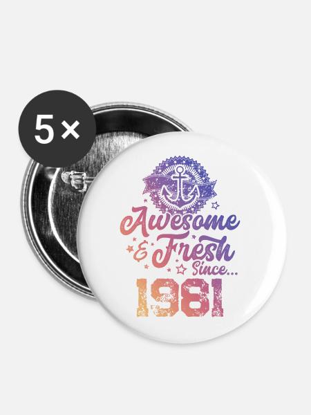 1981 awesome fresh - Buttons klein 25 mm (5er Pack) - Weiß