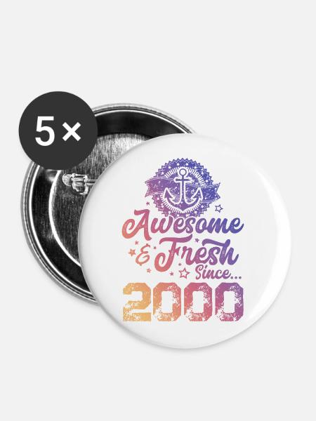 2000 awesome fresh - Buttons klein 25 mm (5er Pack) - Weiß