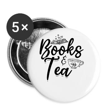 Books & Tea Book Lover Bookworm Read Books - Buttons klein 25 mm (5er Pack) - Weiß - Vorne
