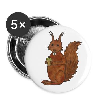 süßes niedliches Eichhörnchen mit Eichennuss - Buttons klein 25 mm (5er Pack) - Weiß - Vorne
