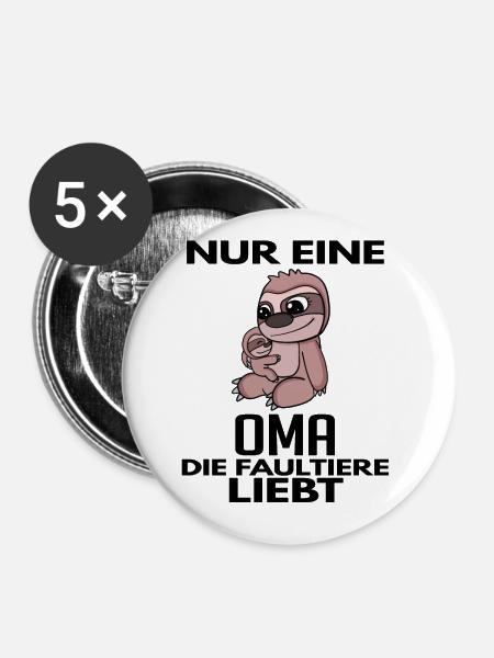 Oma Großmutter Faultier - Buttons klein 25 mm (5er Pack) - Weiß