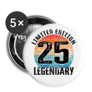 Happy Birthday - 25. Geburtstag - Buttons klein 25 mm (5er Pack) - Weiß - Vorne