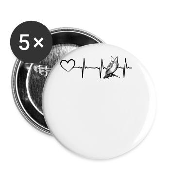 Eule Heartbeat Owl Niedliche Eule Vogelliebhaber - Buttons klein 25 mm (5er Pack) - Weiß - Vorne
