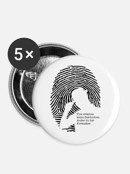 Spurensicherung - Kripo Polizei Kriminaltechnik - Buttons klein 25 mm (5er Pack) - Weiß