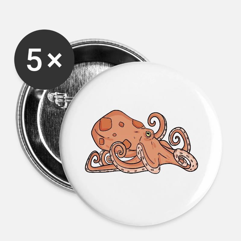 Octopus Octopus - Lot de 5 petits badges (25 mm) - blanc