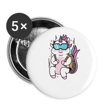 Einhorn springt Fallschirm Fabelwesen Sport - Buttons klein 25 mm (5er Pack) - Weiß - Vorne