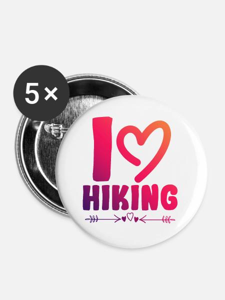 Ich liebe Hiking - Buttons klein 25 mm (5er Pack) - Weiß