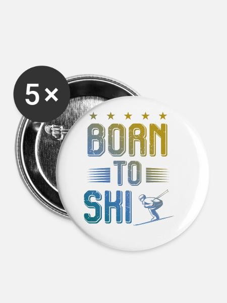 geboren zum ski - Buttons klein 25 mm (5er Pack) - Weiß