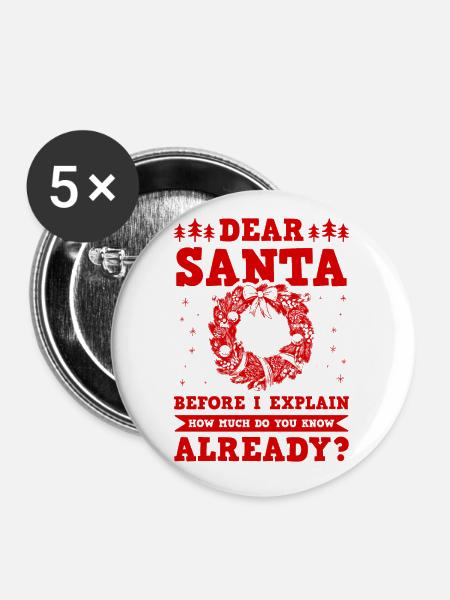 Dear Santa - Buttons klein 25 mm (5er Pack) - Weiß