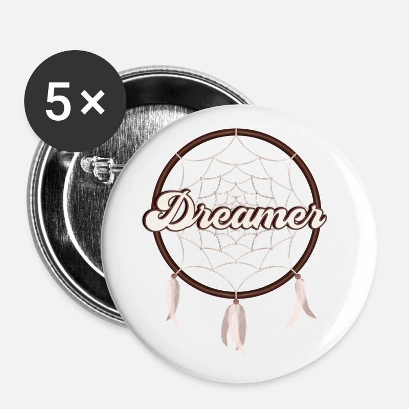 Dreamer - Träumer, Traumfänger - Buttons klein 25 mm (5er Pack) - Weiß