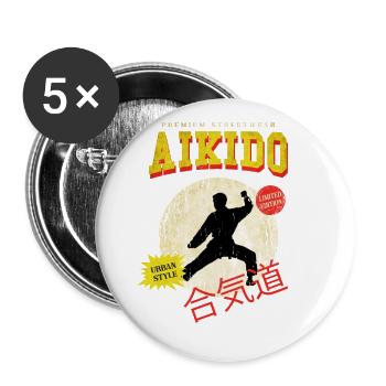 Aikido Kampfsport Kampfkunst Kämpfer Vintage Retro - Buttons klein 25 mm (5er Pack) - Weiß - Vorne