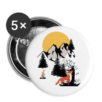 Mountains Moonlight Wildlife Fox Rabbit Nature - Buttons small 1''/25 mm (5-pack) - white - Front