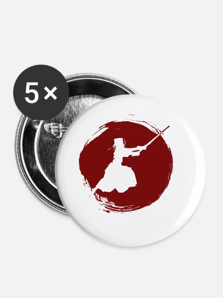Japanischer Schwertkampf Kendo - Buttons klein 25 mm (5er Pack) - Weiß