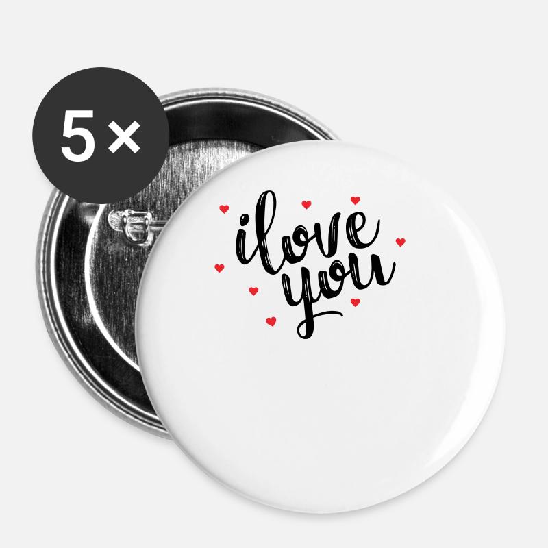 "I Love You", gift for couples, - Buttons small 1''/25 mm (5-pack) - white