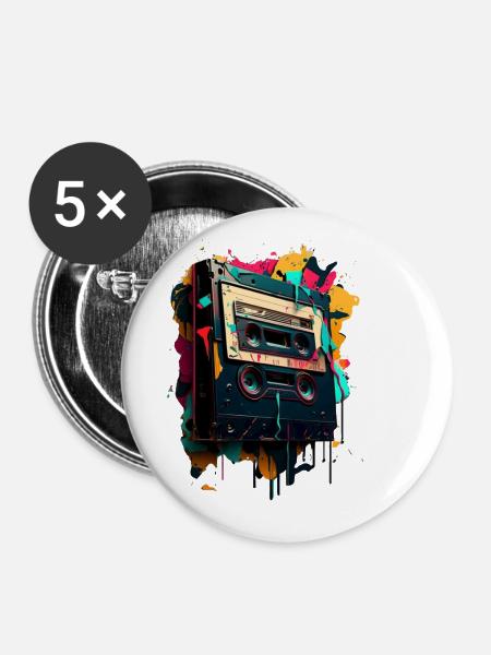 Retro Mixtape - Buttons klein 25 mm (5er Pack) - Weiß