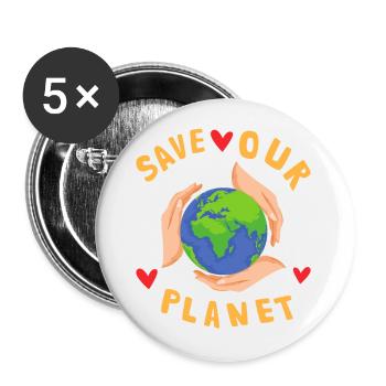 Save Our Planet Klimawandel Nachhaltig - Buttons klein 25 mm (5er Pack) - Weiß - Vorne
