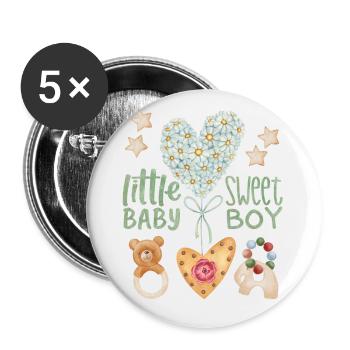 Bébé Dicton, Mignon Bébé Garçon, Kawaii Bébé - Lot de 5 petits badges (25 mm) - blanc - Devant