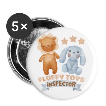 Bébé qui dit, inspecteur de jouets moelleux, avec ours en peluche - Lot de 5 petits badges (25 mm) - blanc - Devant