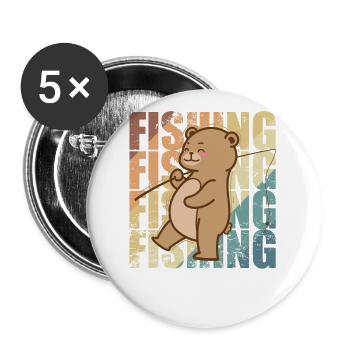 Bär geht Angeln Wald Tier - Buttons klein 25 mm (5er Pack) - Weiß - Vorne
