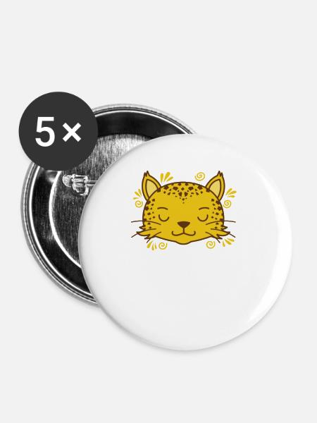 Leopard niedlicher Kopf Raubkatze - Buttons klein 25 mm (5er Pack) - Weiß