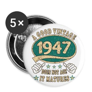76th Birthday 1947 '76 Good Vintage - Buttons small 1''/25 mm (5-pack) - white - Front