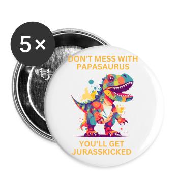 Drôle Papa Papasaurus Dino Dinosaur Cadeau - Lot de 5 petits badges (25 mm) - blanc - Devant
