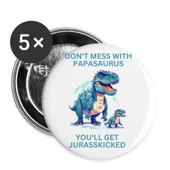 Drôle Papa Papasaurus Dino Dinosaur Cadeau - Lot de 5 petits badges (25 mm) - blanc - Devant