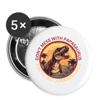 Drôle Papa Papasaurus Dino Dinosaur Cadeau - Lot de 5 petits badges (25 mm) - blanc - Devant